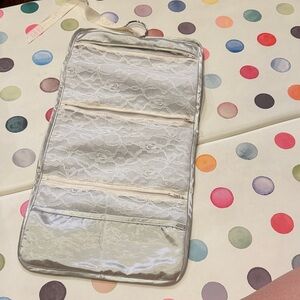 Vintage Nordstrom Hanging Satin Lace Travel Jewelry Organizer - Silver